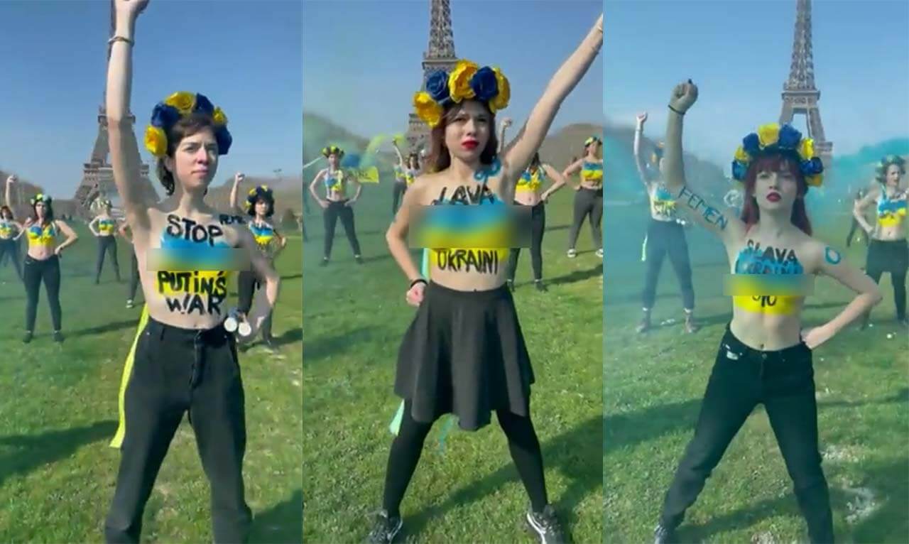 Protest In Paris For Ukraine: Women Go Topless Against Vladimir Putin