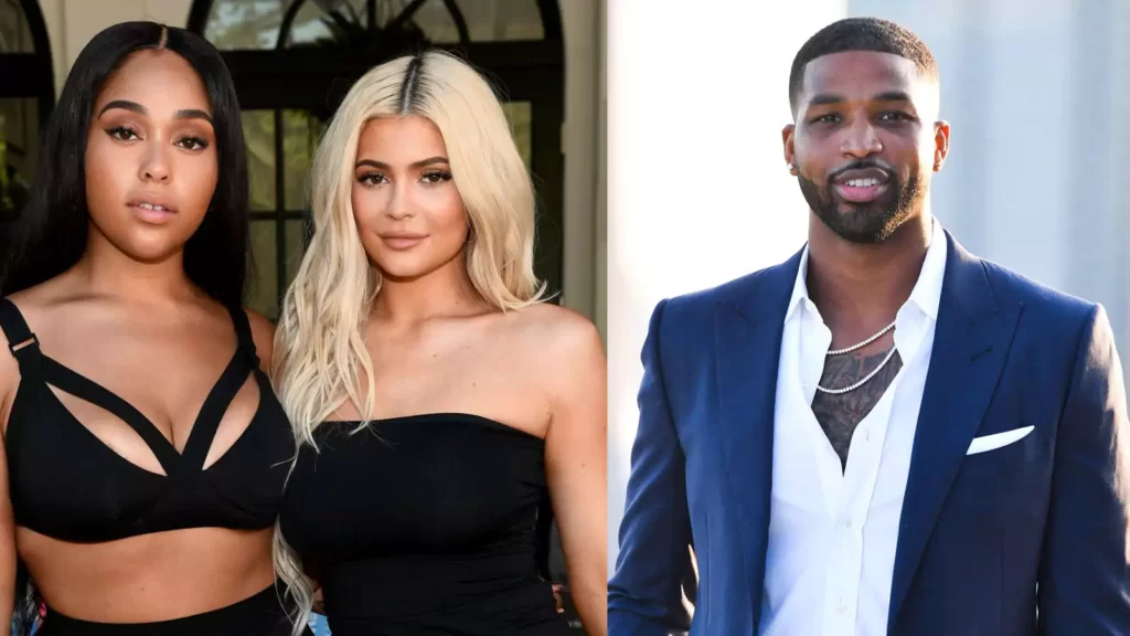 Jordyn Woods (L) and Kylie Jenner and Tristan Thompson